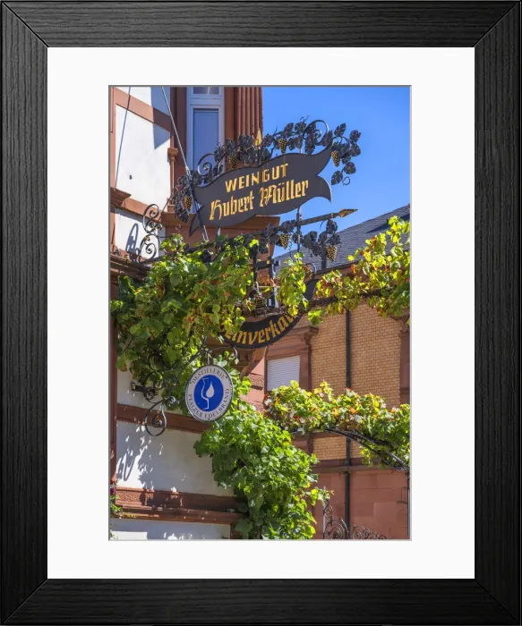 Framed Print : Shield of a wine-growing estate at Maikammer, Palatinate wine road, Rhineland-Palatinate Framed Print : Shield of a wine-growing estate at Maikammer, Palatinate wine road, Rhineland-Palatinate
