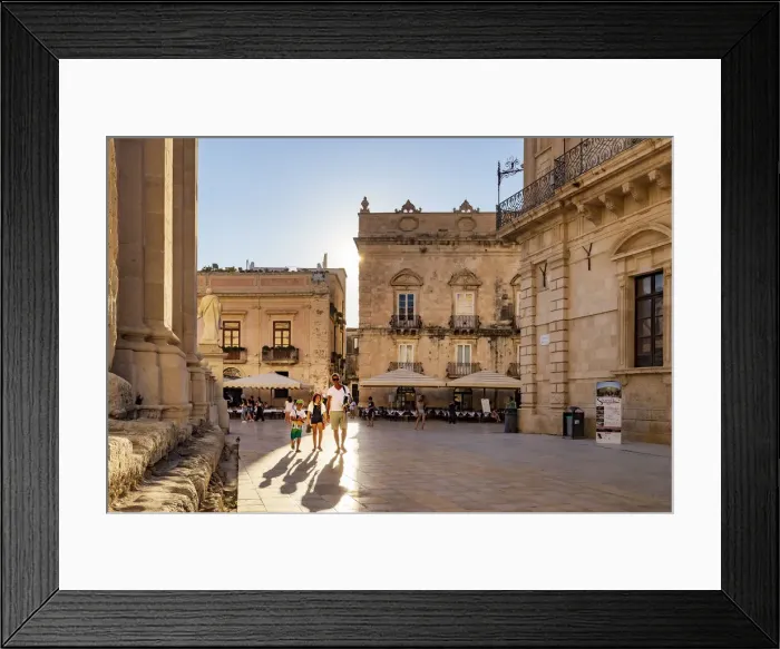 Framed Print : Siracusa, Sicily. People walking on Duomo square near the Cathedral at sunset Framed Print : Siracusa, Sicily. People walking on Duomo square near the Cathedral at sunset