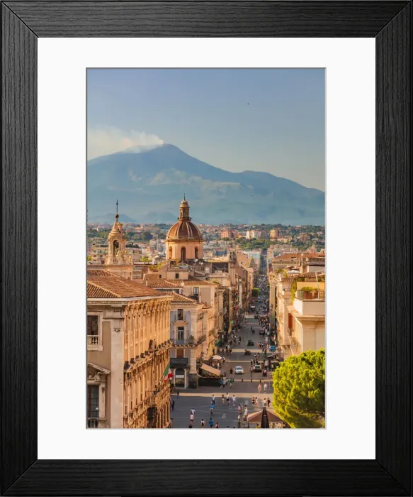 Framed Print : Catania, Sicily. Elevated view of the town with Etna volcano in the background Framed Print : Catania, Sicily. Elevated view of the town with Etna volcano in the background
