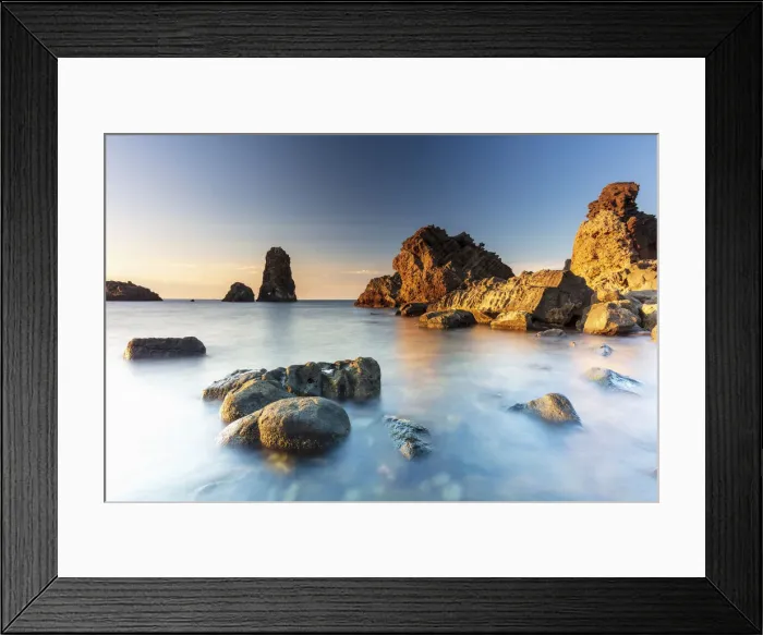 Framed Print : Aci Trezza, Sicily. Sea stacks in the sea at sunrise Framed Print : Aci Trezza, Sicily. Sea stacks in the sea at sunrise