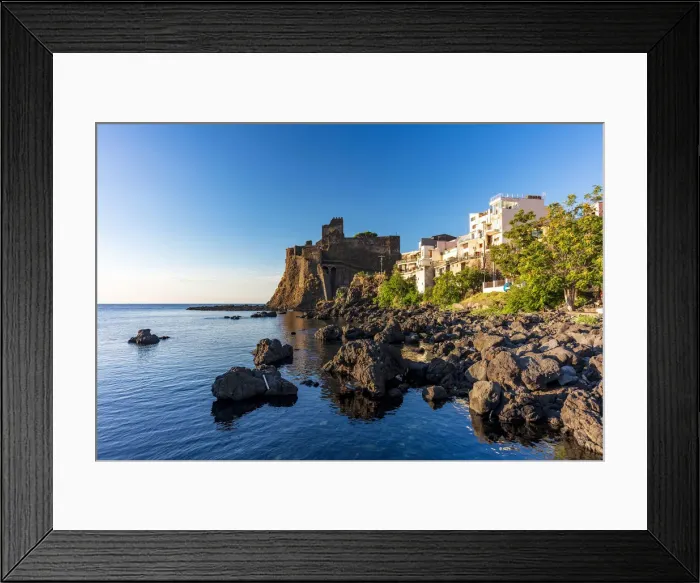 Framed Print : Aci Castello, Sicily. Norman castle on the sea in the morning Framed Print : Aci Castello, Sicily. Norman castle on the sea in the morning