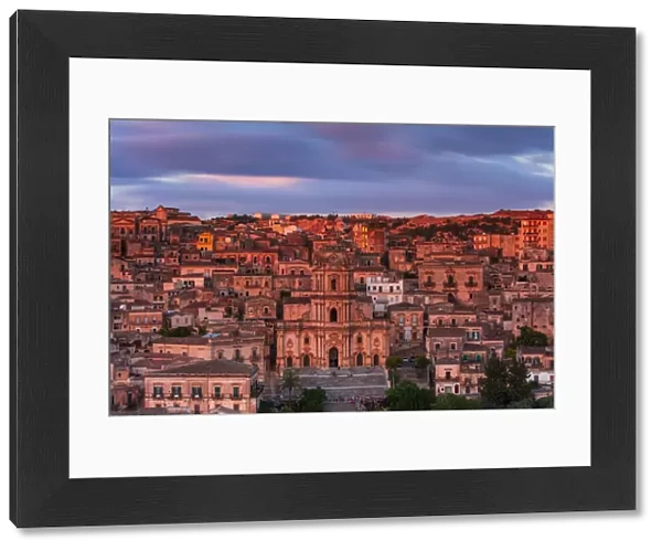 Modica, Sicily. The baroque Cathedral at sunset