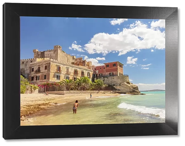 Licata, Sicily. People enjoying the seaside at Falconara castle