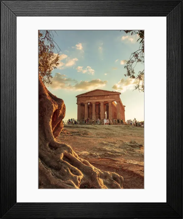 Framed Print : Agrigento, Sicily. Tourists visiting Concordia Temple in the Valley of Temples at sunset Framed Print : Agrigento, Sicily. Tourists visiting Concordia Temple in the Valley of Temples at sunset