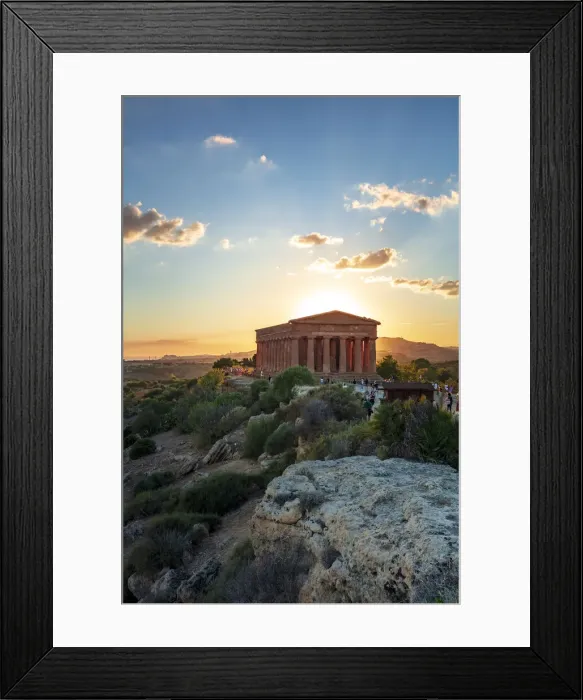 Framed Print : Agrigento, Sicily. Tourists visiting Concordia Temple in the Valley of Temples at sunset Framed Print : Agrigento, Sicily. Tourists visiting Concordia Temple in the Valley of Temples at sunset