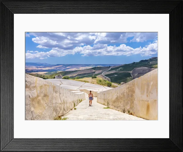Framed Print : Gibellina, Trapani district, Sicily. A woman visiting the land art monument known as Framed Print : Gibellina, Trapani district, Sicily. A woman visiting the land art monument known as