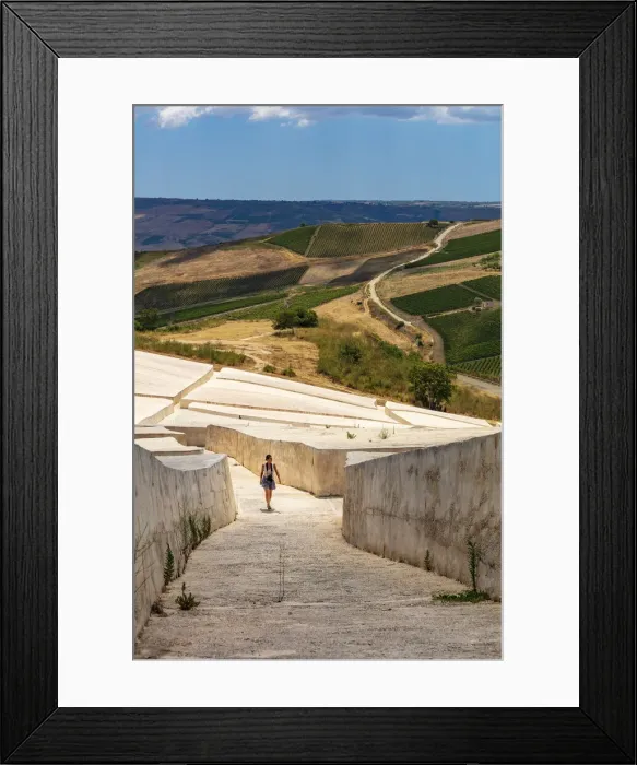 Framed Print : Gibellina, Trapani district, Sicily. A woman visiting the land art monument known as Framed Print : Gibellina, Trapani district, Sicily. A woman visiting the land art monument known as