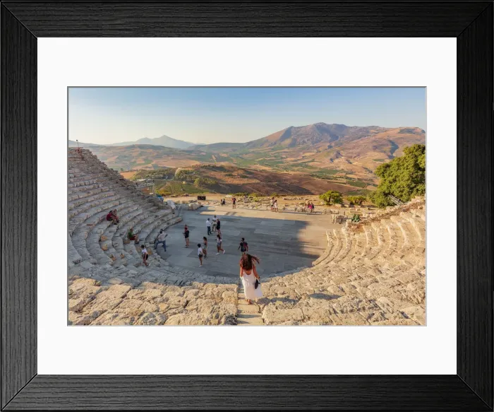 Framed Print : Segesta, Sicily. Tourists visiting the theater of Segesta at sunset Framed Print : Segesta, Sicily. Tourists visiting the theater of Segesta at sunset