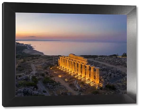 Selinunte, Sicily. Aerial view of the Greek temple at sunrise