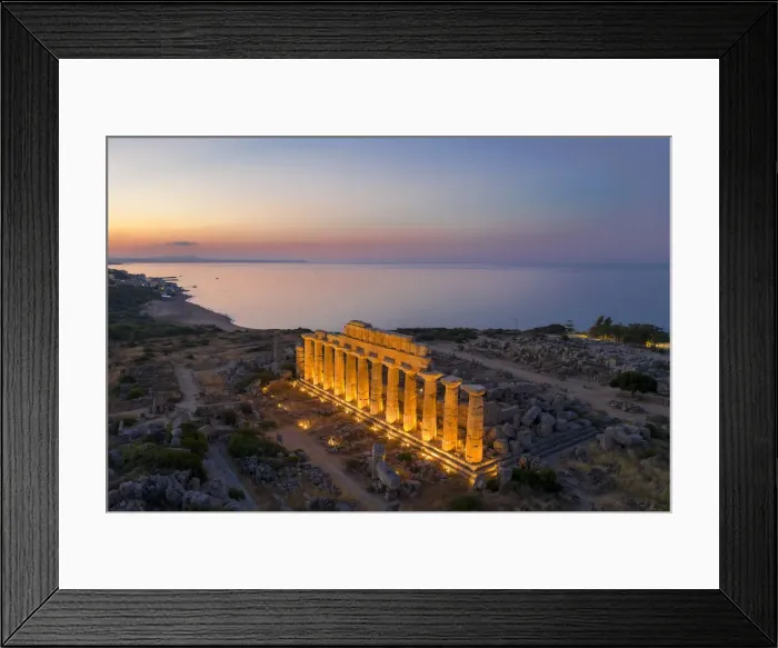 Framed Print : Selinunte, Sicily. Aerial view of the Greek temple at sunrise