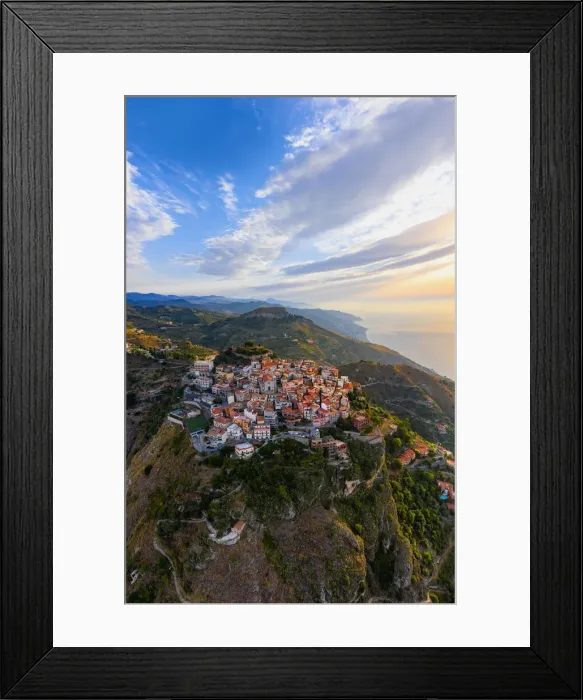 Framed Print : Castelmola, Sicily. Aerial view of the village on the top of a mountain near Taormina Framed Print : Castelmola, Sicily. Aerial view of the village on the top of a mountain near Taormina