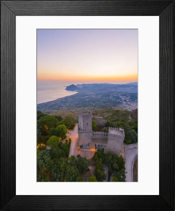 Framed Print : Erice, Sicily. Aerial of the Norman castle at sunrise, view towards Monte Cofano Framed Print : Erice, Sicily. Aerial of the Norman castle at sunrise, view towards Monte Cofano