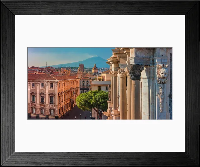 Framed Print : Catania, Sicily. Panoramic elevated view with the Cathedral in the foreground