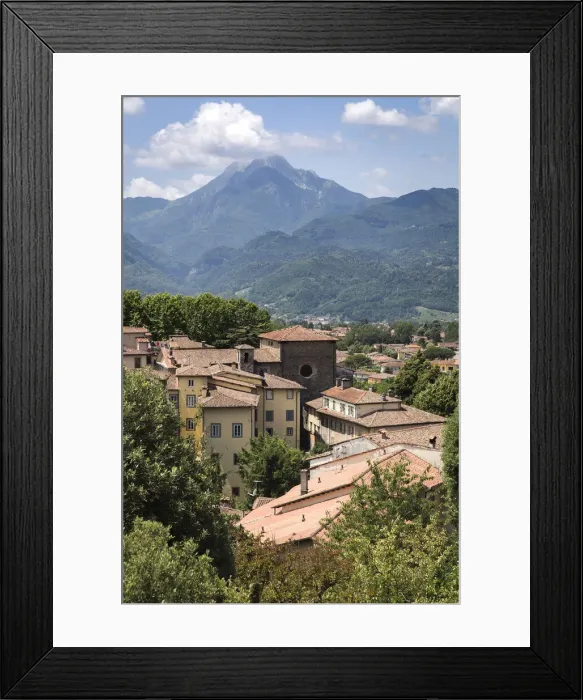 Framed Print : Italy, Tuscany, Serchio Valley, View of Barga and of the Apuane Alps on the background Framed Print : Italy, Tuscany, Serchio Valley, View of Barga and of the Apuane Alps on the background