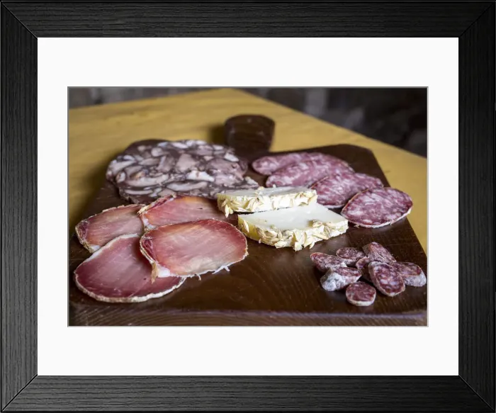Framed Print : Italy, Tuscany, Serchio Valley, Selection of local cured meats and cheeses Framed Print : Italy, Tuscany, Serchio Valley, Selection of local cured meats and cheeses