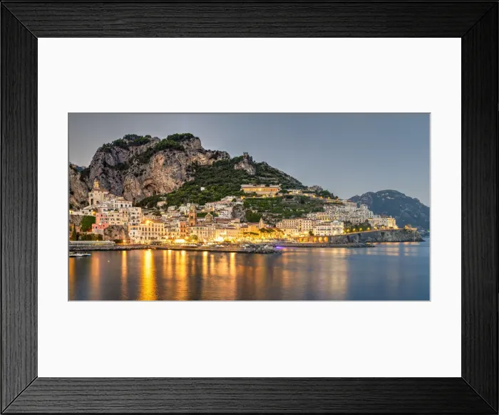 Framed Print : Panoramic twilight view of Amalfi, Campania, Italy Framed Print : Panoramic twilight view of Amalfi, Campania, Italy