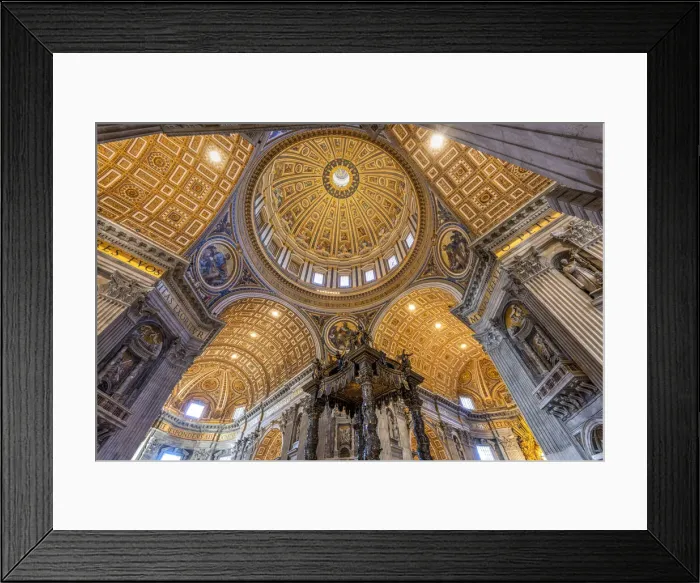 Framed Print : Low angle interior view of the baldacchino and main dome, St Framed Print : Low angle interior view of the baldacchino and main dome, St