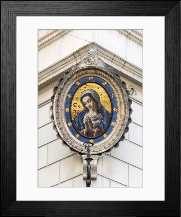 Framed Print : Traditional Madonnella or Madonna mosaic placed in a buildings corner, Rome, Lazio Framed Print : Traditional Madonnella or Madonna mosaic placed in a buildings corner, Rome, Lazio