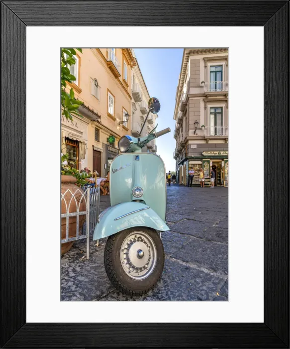 Framed Print : Vespa scooter parked in Amalfi, Campania, Italy Framed Print : Vespa scooter parked in Amalfi, Campania, Italy