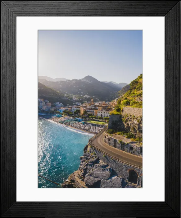 Framed Print : Minori and coastal road, Amalfi Coast, Gulf of Salerno, Salerno province, Campania, Italy Framed Print : Minori and coastal road, Amalfi Coast, Gulf of Salerno, Salerno province, Campania, Italy