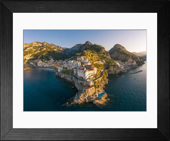 Framed Print : Aerial view of Amalfi, Amalfi Coast, Gulf of Salerno, Salerno province, Campania, Italy Framed Print : Aerial view of Amalfi, Amalfi Coast, Gulf of Salerno, Salerno province, Campania, Italy