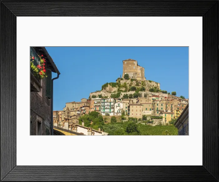 Framed Print : europe, Italy, Latium. View of the town of Subiaco with the fortress towering above Framed Print : europe, Italy, Latium. View of the town of Subiaco with the fortress towering above