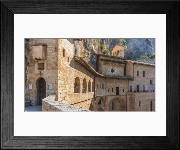 Framed Print : europe, Italy, Latium. View of the sanctuary of Sacro Speco built on a cliffside Framed Print : europe, Italy, Latium. View of the sanctuary of Sacro Speco built on a cliffside