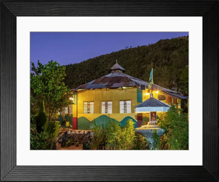 Framed Print : Marijuana Garden and School of Vision Temple at dusk, Rastafarian Community Framed Print : Marijuana Garden and School of Vision Temple at dusk, Rastafarian Community