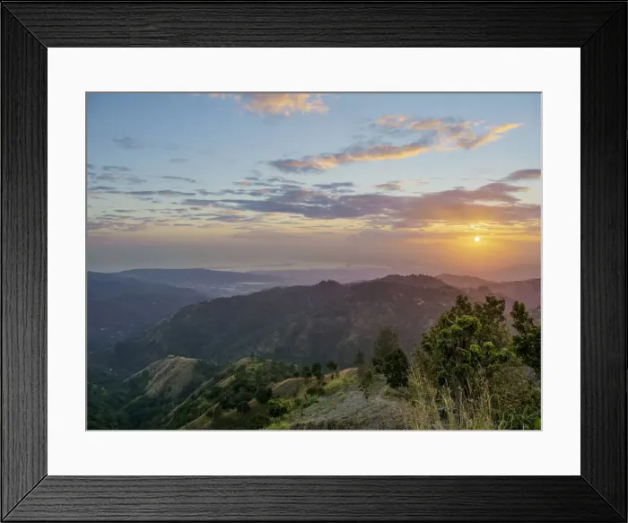 Framed Print : View over Blue Mountains towards Kingston at sunset, Saint Andrew Parish, Jamaica Framed Print : View over Blue Mountains towards Kingston at sunset, Saint Andrew Parish, Jamaica