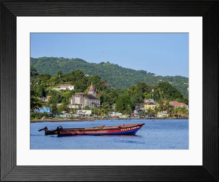 Framed Print : View over East Harbour towards Port Antonio, Portland Parish, Jamaica Framed Print : View over East Harbour towards Port Antonio, Portland Parish, Jamaica
