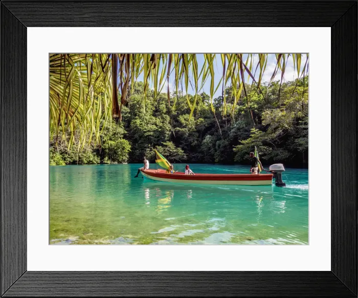 Framed Print : Boat at Blue Lagoon, Portland Parish, Jamaica Framed Print : Boat at Blue Lagoon, Portland Parish, Jamaica