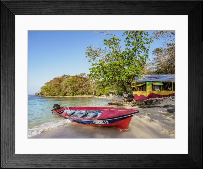 Framed Print : Fishing Boat at Winnifred Beach, Portland Parish, Jamaica Framed Print : Fishing Boat at Winnifred Beach, Portland Parish, Jamaica