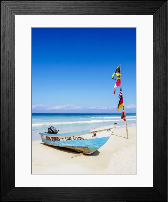 Framed Print : Traditional Fishing Boat at Seven Mile Beach, Long Bay, Negril, Westmoreland Parish