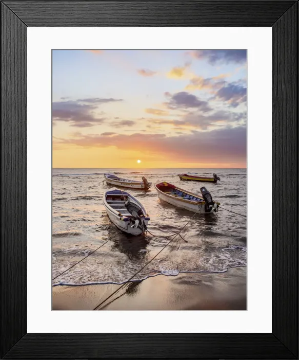 Framed Print : Fishing Boats at Frenchmans Beach, sunset, Treasure Beach, Saint Elizabeth Parish Framed Print : Fishing Boats at Frenchmans Beach, sunset, Treasure Beach, Saint Elizabeth Parish