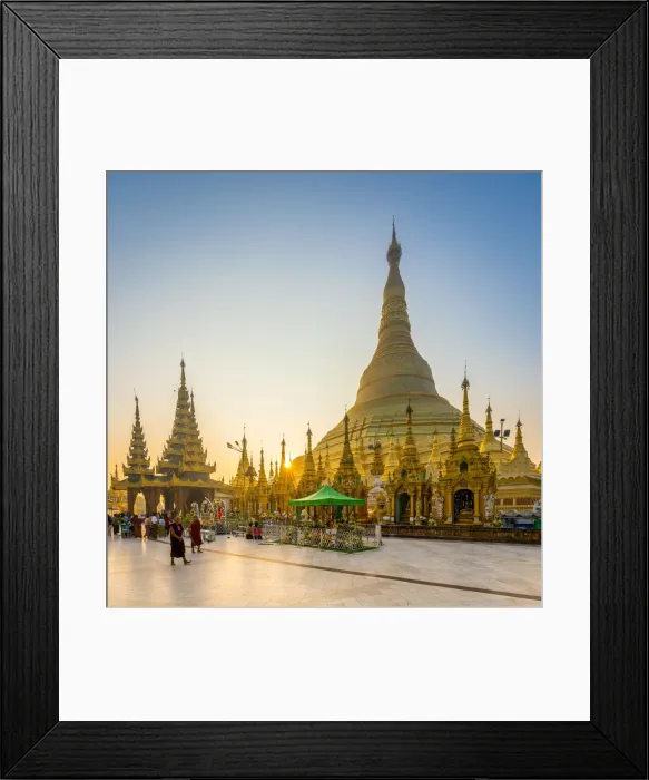 Framed Print : Tourists at golden Shwedagon Pagoda against clear sky at sunrise, Yangon, Yangon Region Framed Print : Tourists at golden Shwedagon Pagoda against clear sky at sunrise, Yangon, Yangon Region