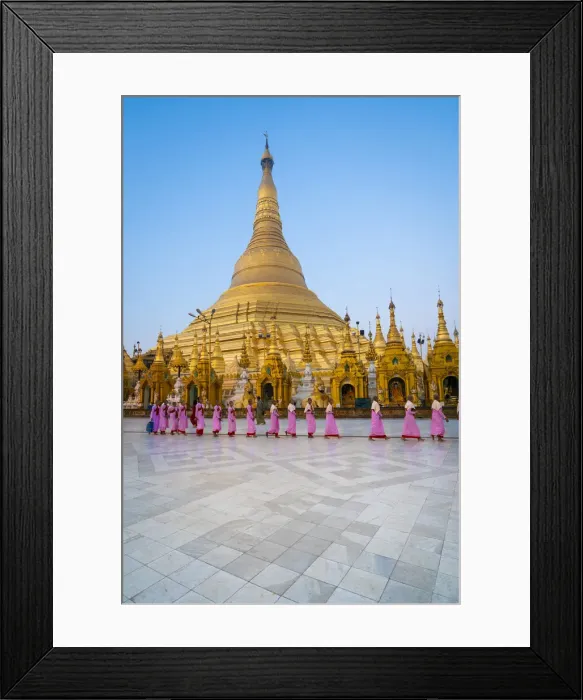 Framed Print : Nuns walking by Shwedagon Pagoda, Yangon, Yangon Region, Myanmar