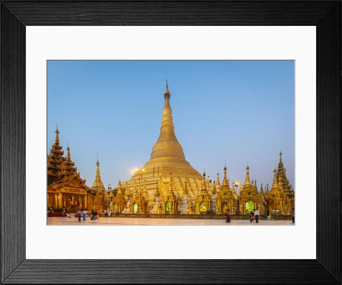 Framed Print : Gilded Shwedagon Pagoda against clear sky at dawn, Yangon, Yangon Region, Myanmar Framed Print : Gilded Shwedagon Pagoda against clear sky at dawn, Yangon, Yangon Region, Myanmar