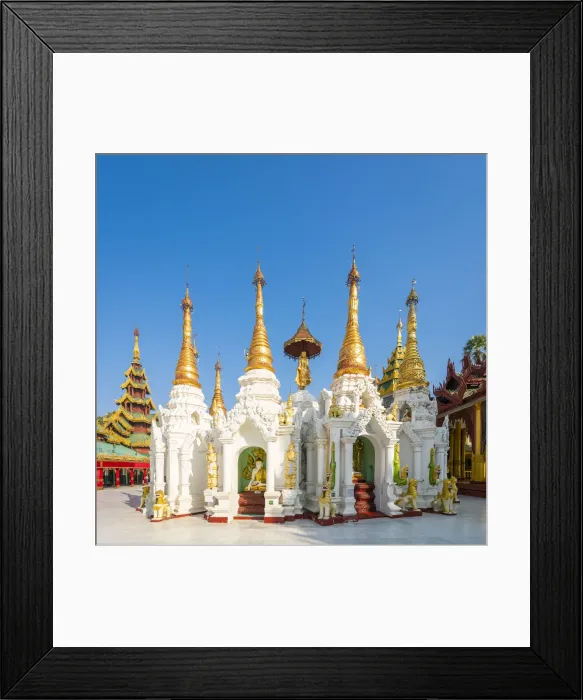Framed Print : White temple in Shwedagon Pagoda complex, Yangon, Yangon Region, Myanmar