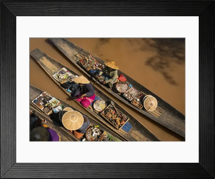 Framed Print : High angle view of vendors on boats, Lake Inle, Nyaungshwe Township, Taunggyi District