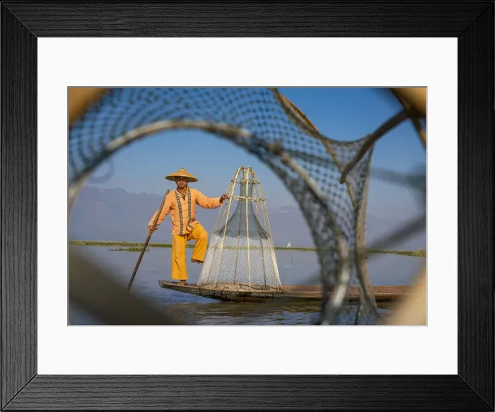 Framed Print : Intha fisherman with a traditional conical fishing, Lake Inle, Nyaungshwe Township Framed Print : Intha fisherman with a traditional conical fishing, Lake Inle, Nyaungshwe Township