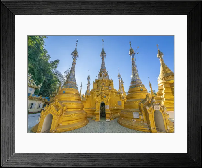 Framed Print : Golden shrines at Shwe Oo Min Pagoda, Kalaw, Kalaw Township, Taunggyi District Framed Print : Golden shrines at Shwe Oo Min Pagoda, Kalaw, Kalaw Township, Taunggyi District