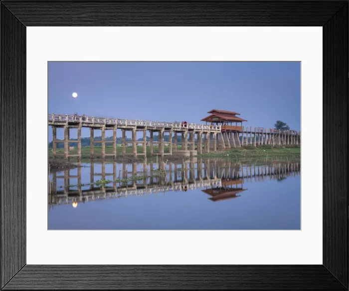 Framed Print : Moon rising over U Bein bridge against sky, Amarapura, Amarapura Township, Mandalay Framed Print : Moon rising over U Bein bridge against sky, Amarapura, Amarapura Township, Mandalay