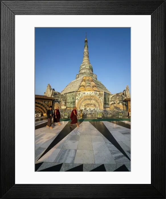 Framed Print : Buddhist monks walking by Werawsana Jade Pagoda (AKA Verochana Jade Pagoda Framed Print : Buddhist monks walking by Werawsana Jade Pagoda (AKA Verochana Jade Pagoda