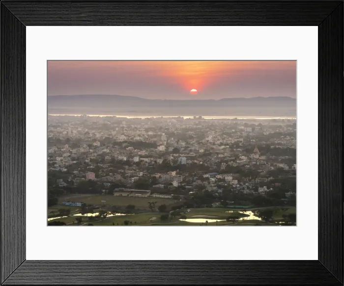 Framed Print : Elevated view of Mandalay city at sunset viewed from Mandalay Hill, Mandalay