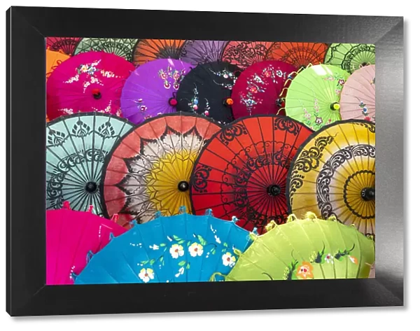 Full frame shot of traditional Burmese colorful umbrellas, Mandalay, Mandalay Region