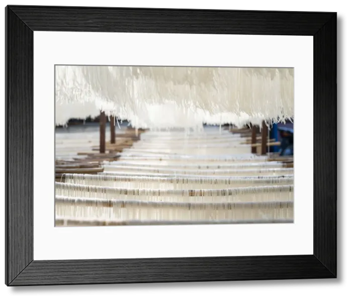 Framed Print : Noodles drying from bamboo under sunlight, Mandalay, Mandalay Region, Myanmar