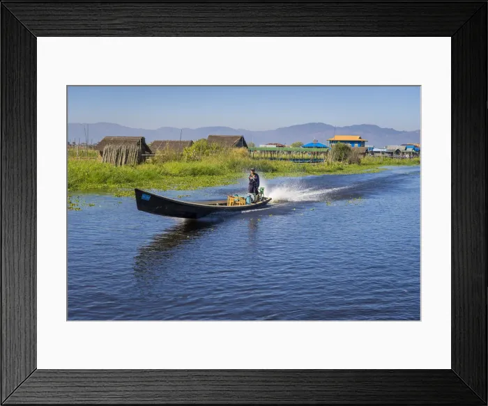 Framed Print : Man going on Inle Lake by boat, Lake Inle, Nyaungshwe Township, Taunggyi District Framed Print : Man going on Inle Lake by boat, Lake Inle, Nyaungshwe Township, Taunggyi District