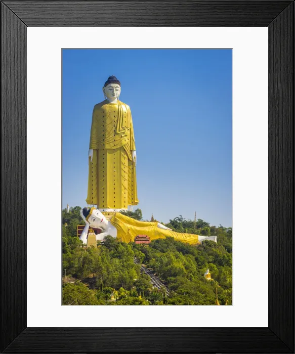 Framed Print : Elevated view of Maha Bodhi Ta Htaung Standing Buddha and Reclining Buddha, Monywa Framed Print : Elevated view of Maha Bodhi Ta Htaung Standing Buddha and Reclining Buddha, Monywa