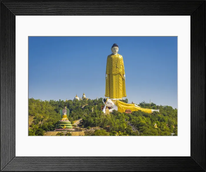 Framed Print : Elevated view of Maha Bodhi Ta Htaung Standing Buddha, Reclining Buddha