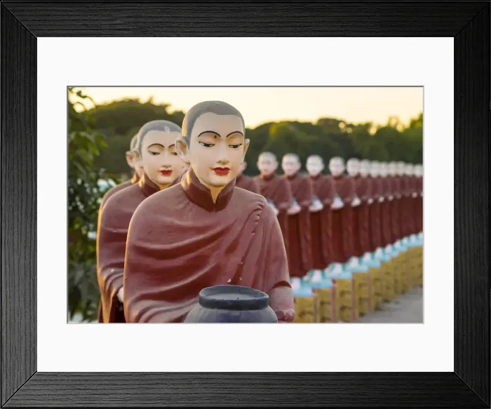Framed Print : Monk statues at Myo Yar Pyae Pagoda at sunset, Monywa, Monywa Township, Monywa District Framed Print : Monk statues at Myo Yar Pyae Pagoda at sunset, Monywa, Monywa Township, Monywa District